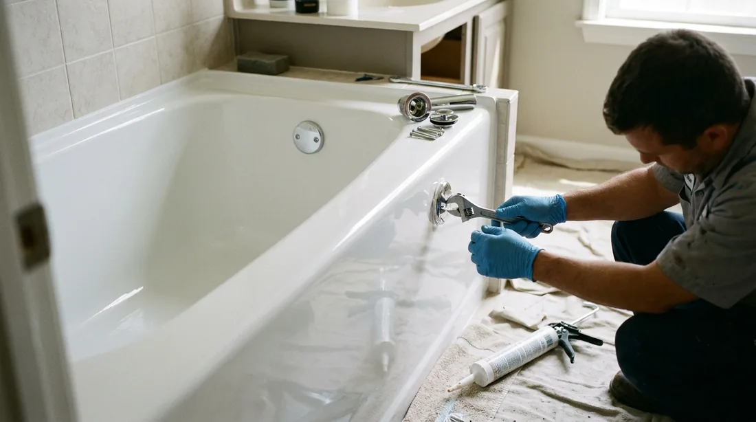 Hardware and fresh caulk go back after the coating has set — Pueblo, CO