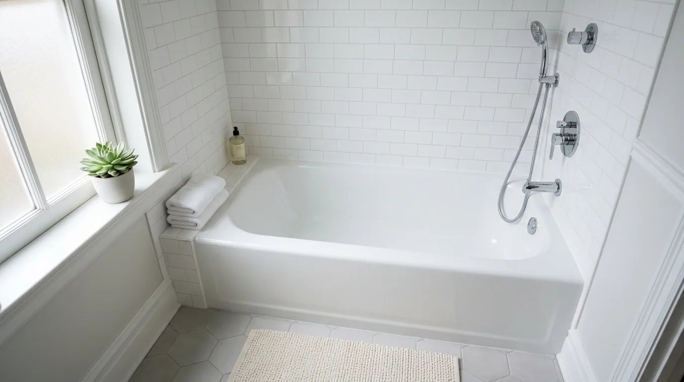 The finished result of professional tub refinishing: the completed work looking clean, correct and — Pueblo, CO