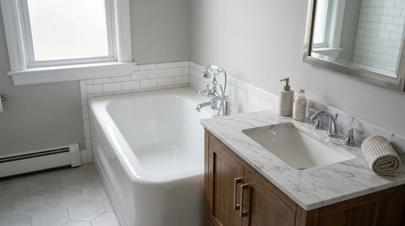 The finished result of professional tub refinishing: the completed work looking clean, correct and — Pueblo, CO